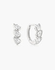 Silver Triple Half-Bezel Teardrop Huggie Hoop Earrings