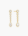 Gold Graduated Bezel Round & Teardrop Dangle Stud Earrings