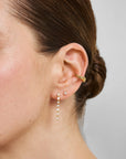Gold Half-Bezel Oval Linear Dangle Stud Earrings