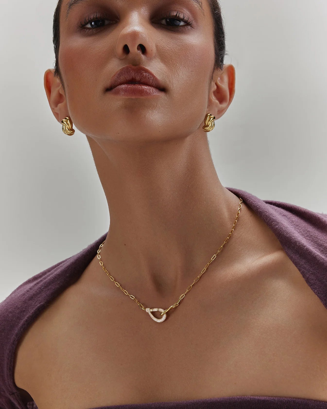 Gold Interlocked Pavé &amp; Polished Knot Necklace