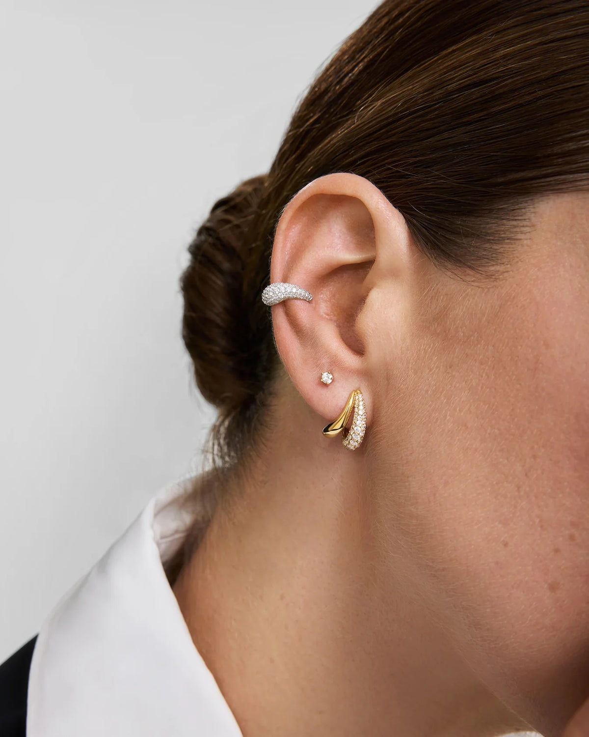 Gold Duet Stud Hoop Earrings