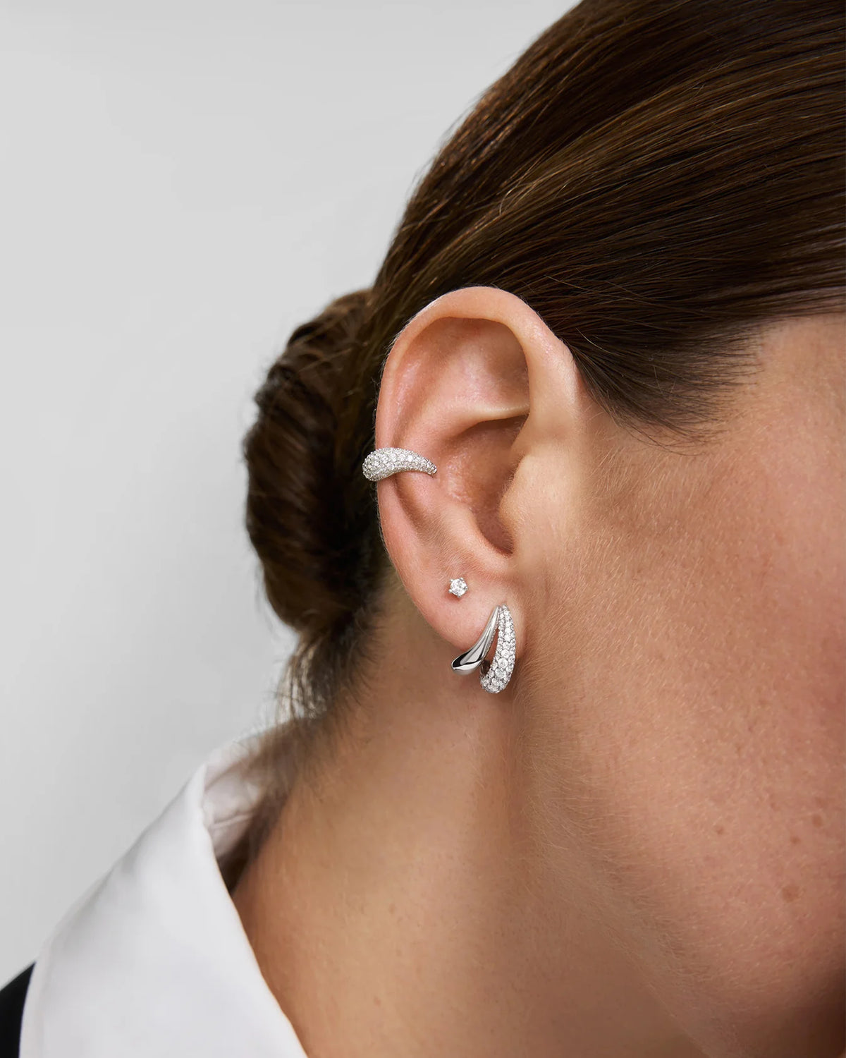Silver Duet Stud Hoop Earrings
