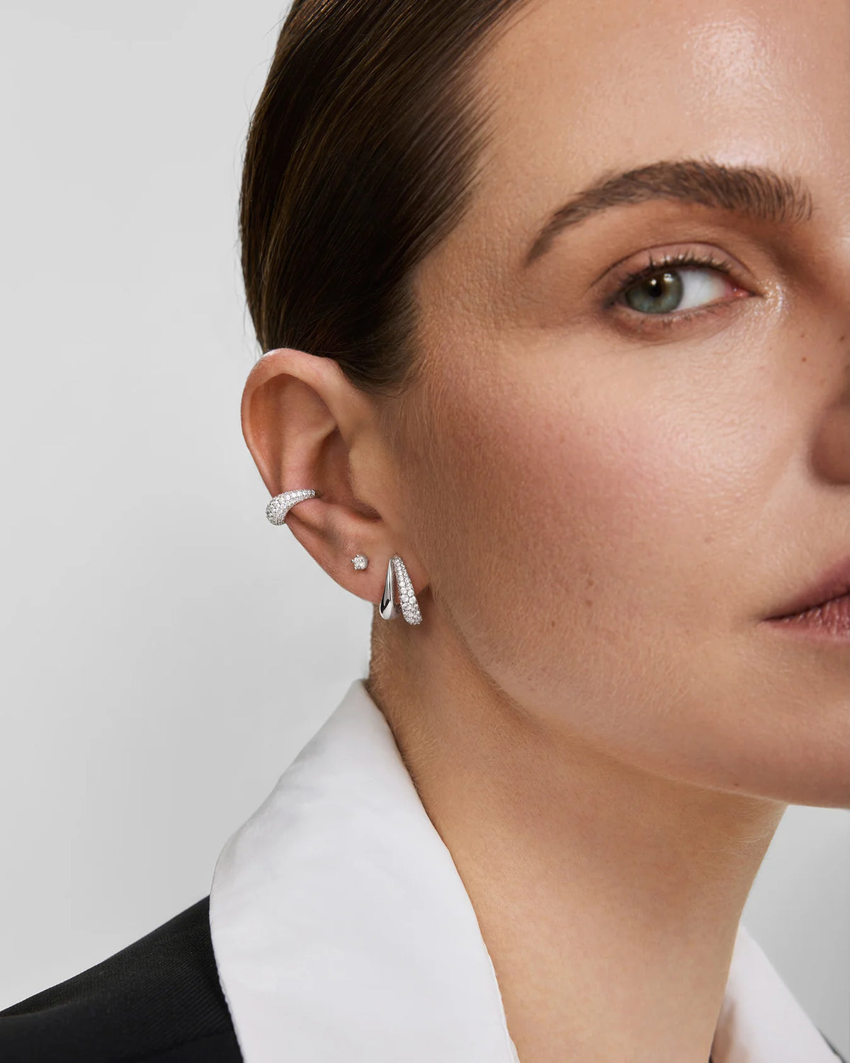 Silver Duet Stud Hoop Earrings