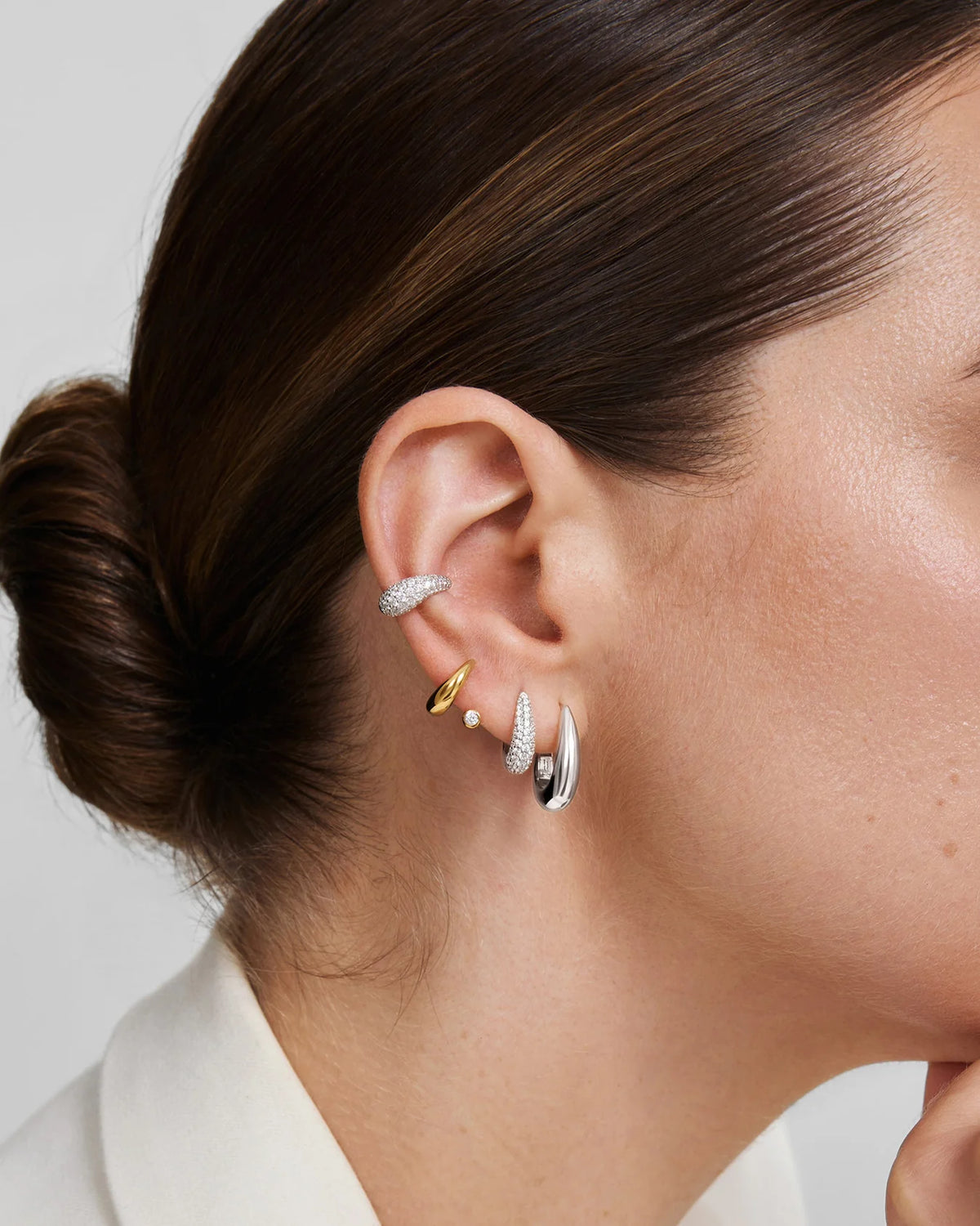 Silver Pavé Dome Huggie Hoop Earrings