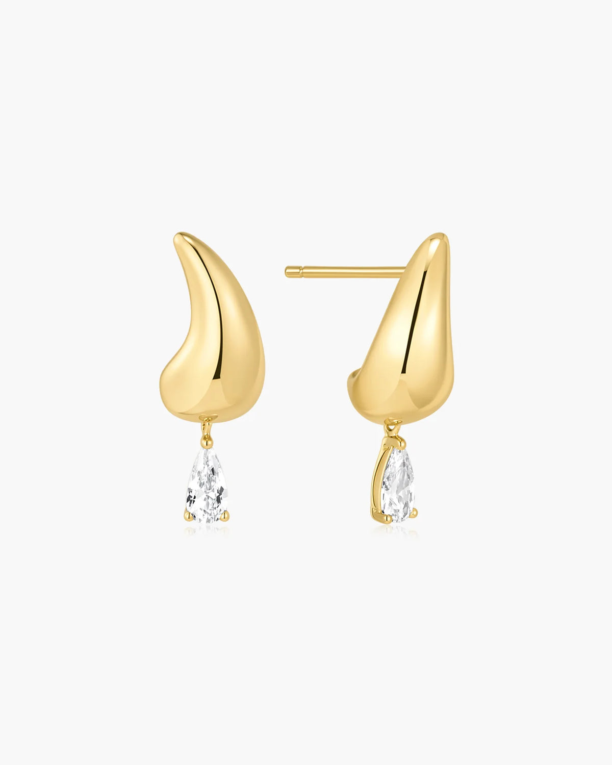 Gold Curved Teardrop Dangle Stud Earrings
