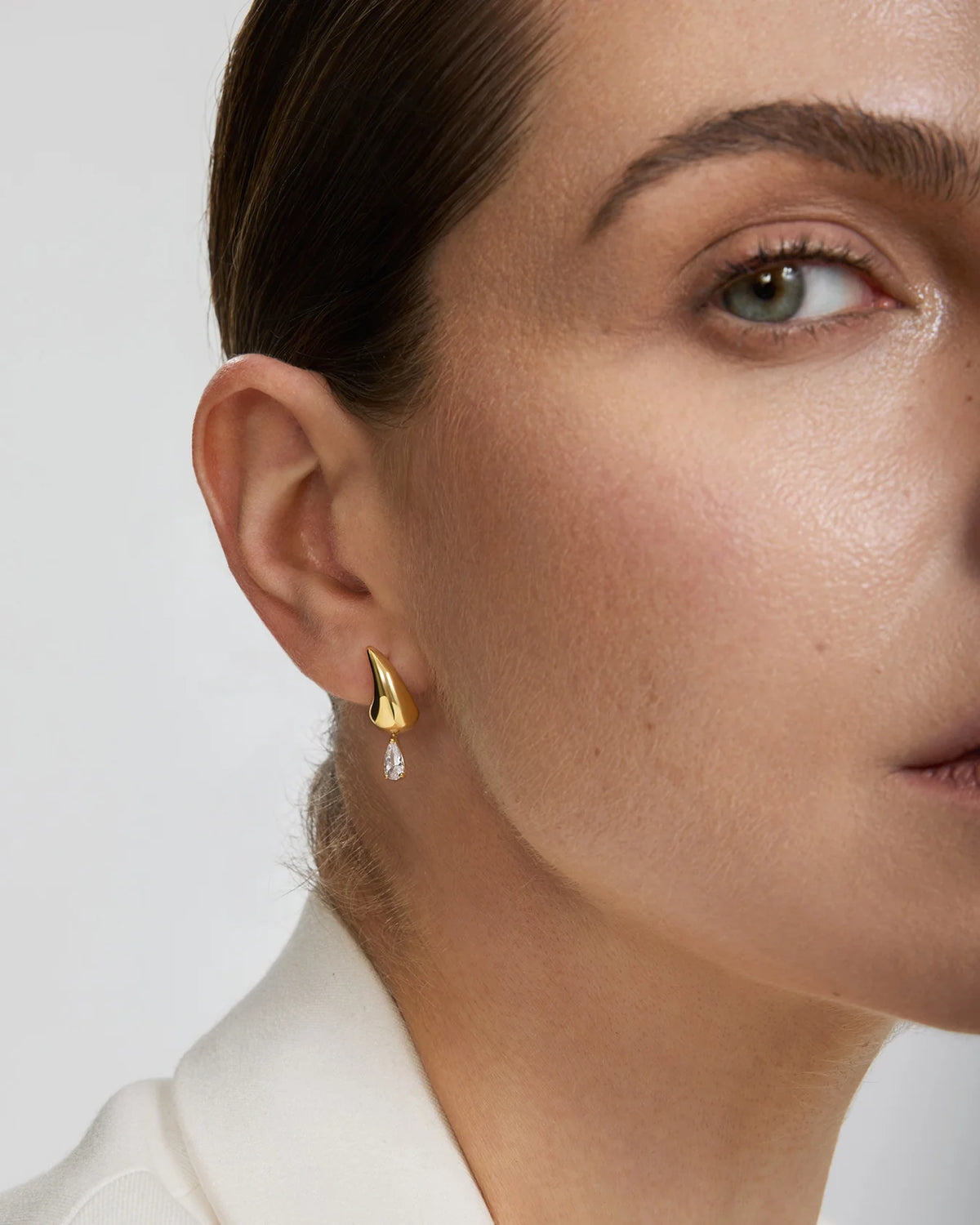 Gold Curved Teardrop Dangle Stud Earrings