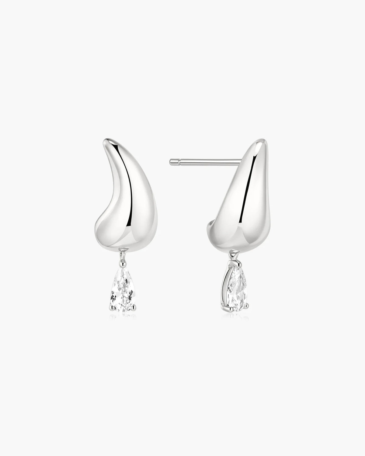 Silver Curved Teardrop Dangle Stud Earrings