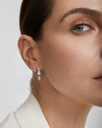 Silver Curved Teardrop Dangle Stud Earrings