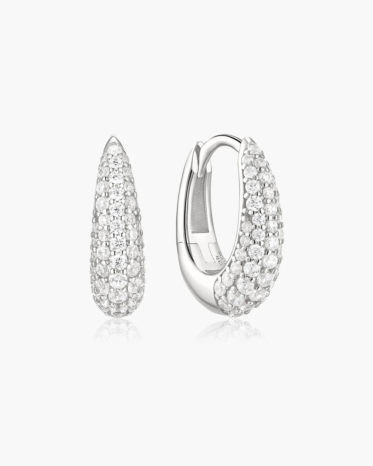 Silver Pavé Dome Huggie Hoop Earrings