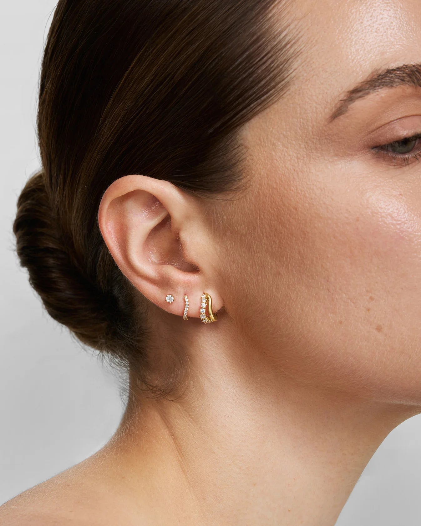 Gold Slim Pavé Wave Huggie Hoop Earrings