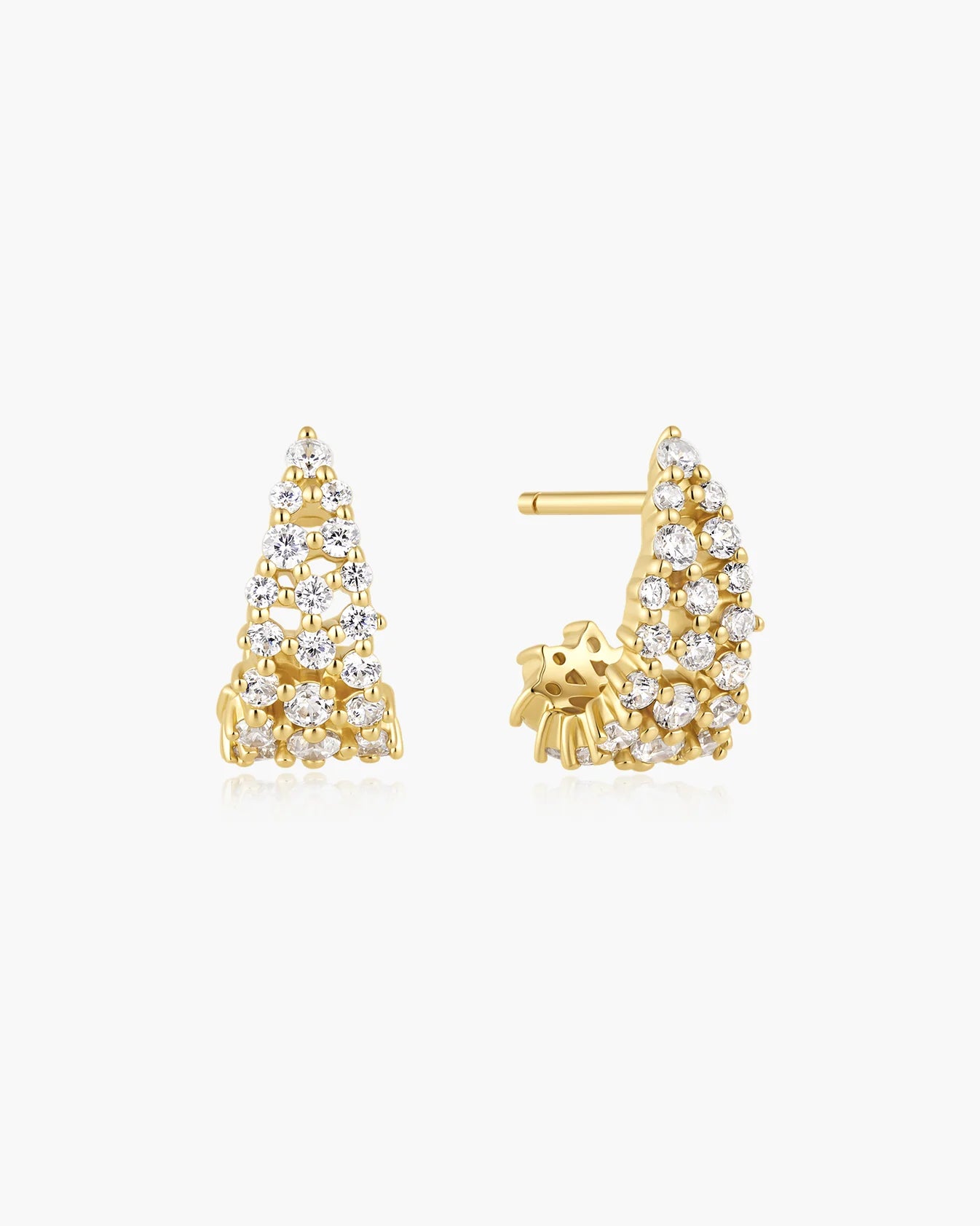 Gold Pavé Openwork Curved Stud Hoop Earrings