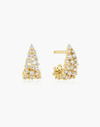 Gold Pavé Openwork Curved Stud Hoop Earrings