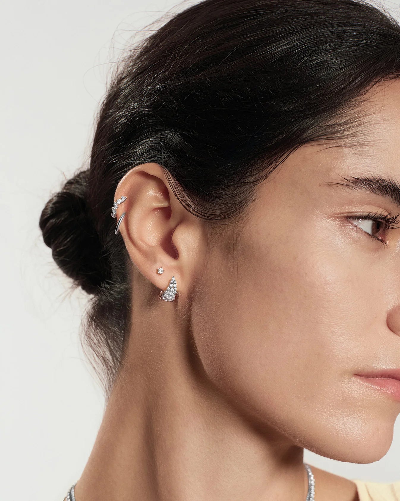 Silver Zig-Zag Pavé Huggie Hoop Earrings