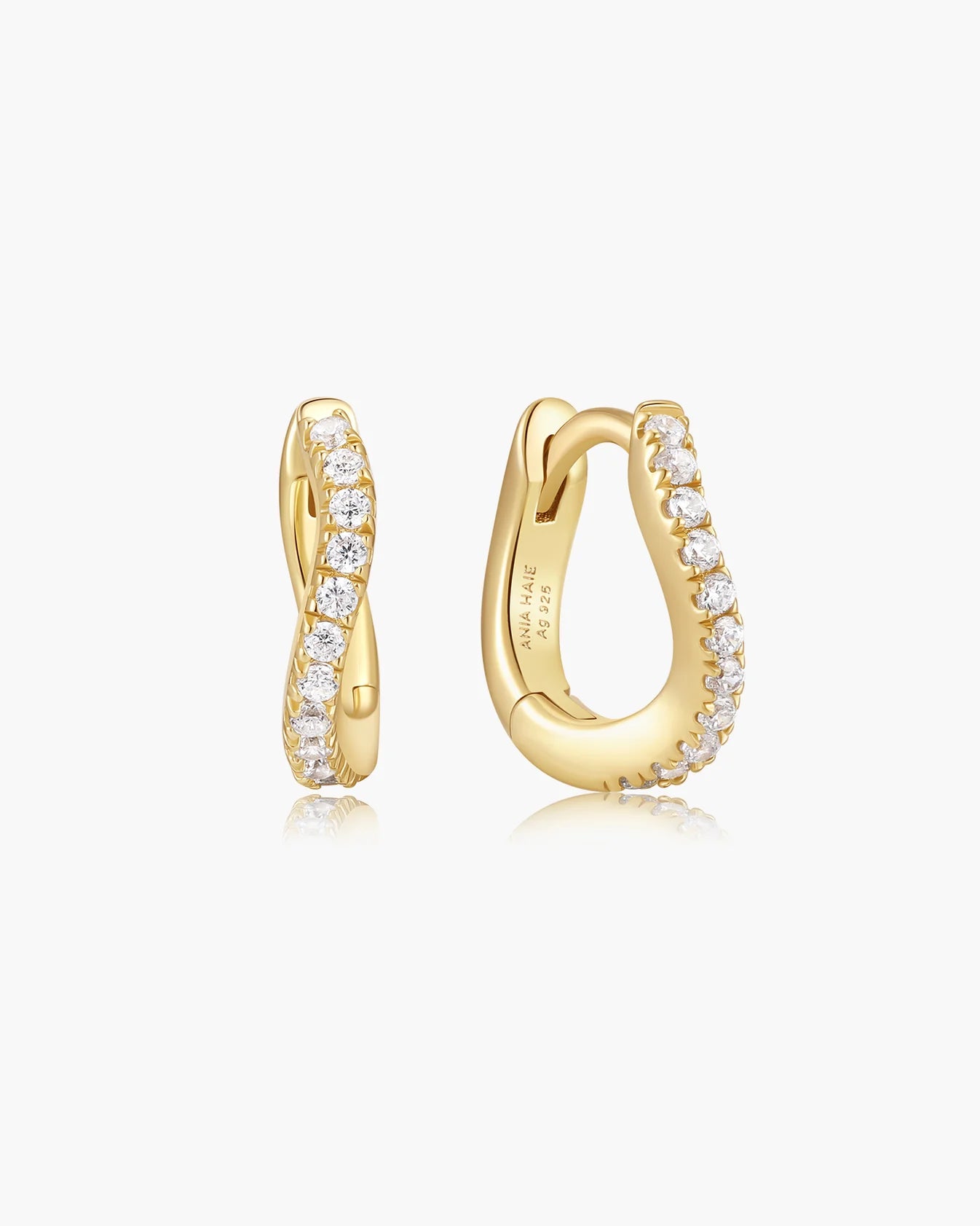 Gold Slim Pavé Wave Huggie Hoop Earrings