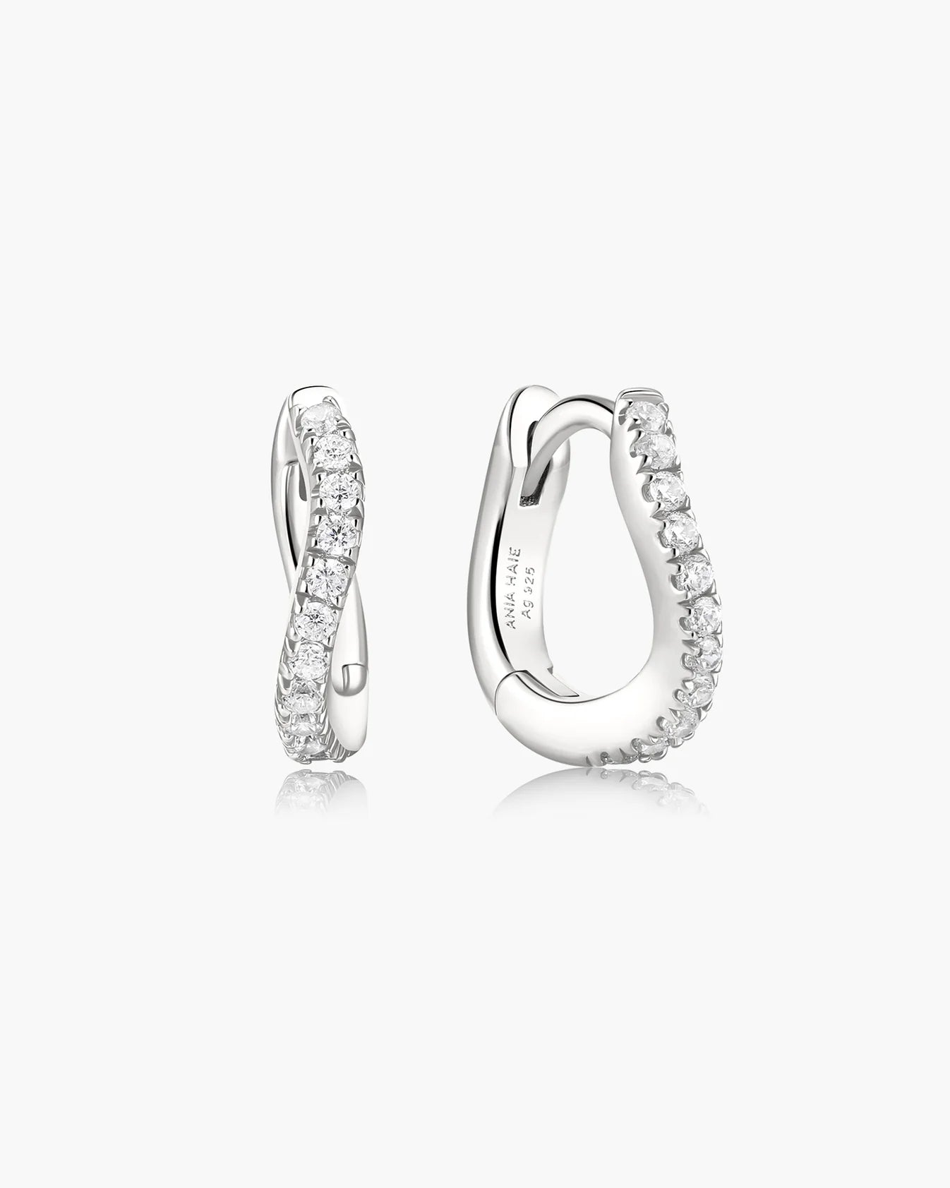 Silver Slim Pavé Wave Huggie Hoop Earrings