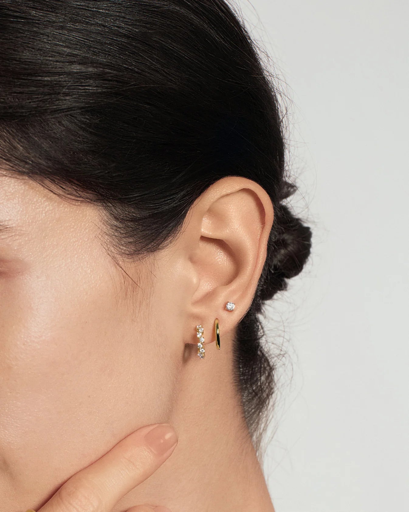 Gold Zig-Zag Pavé Huggie Hoop Earring