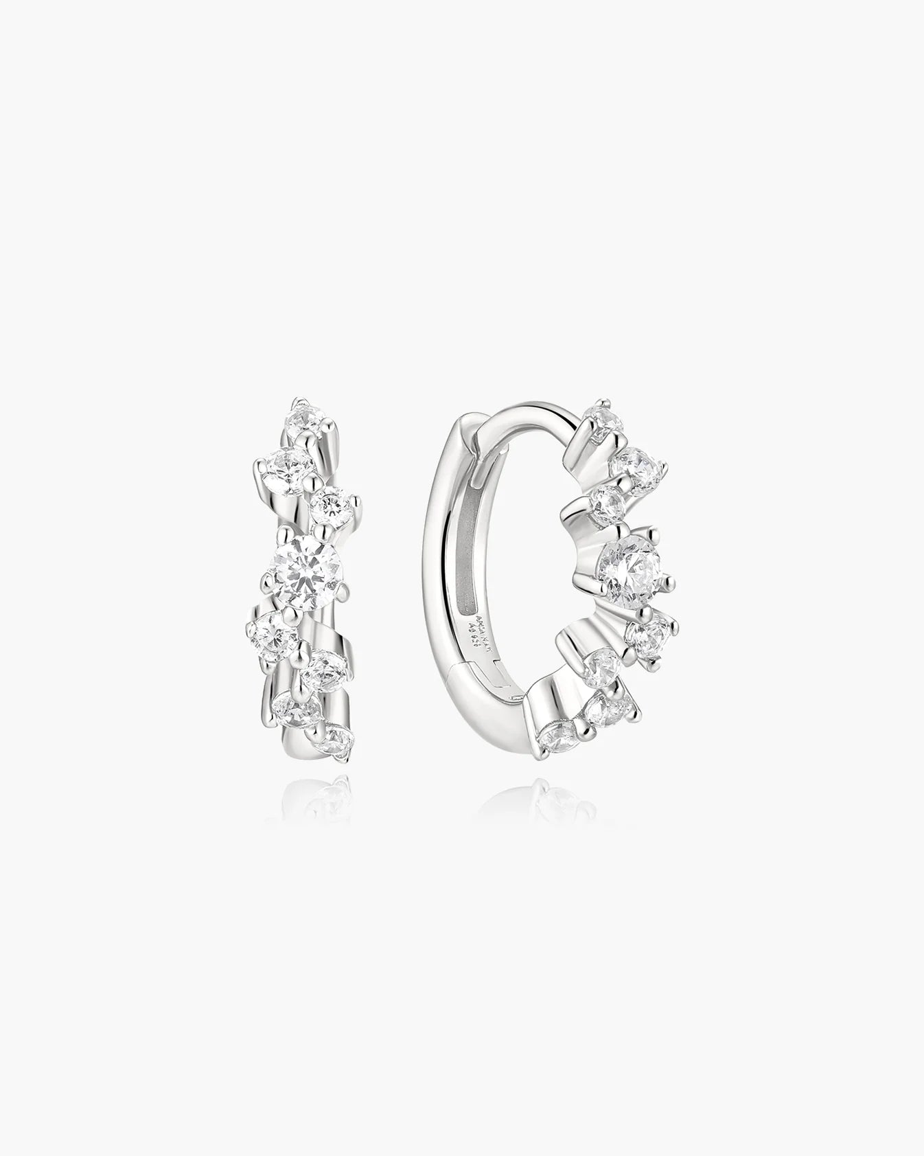 Silver Zig-Zag Pavé Huggie Hoop Earrings