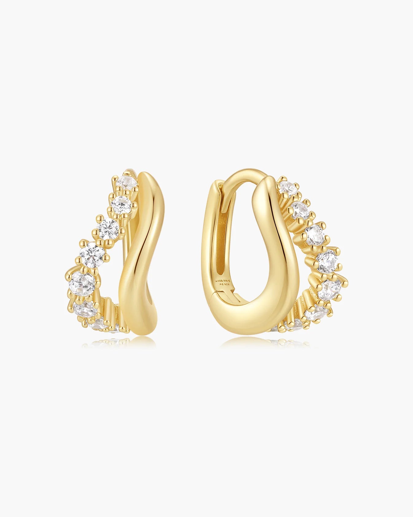 Gold Duet Wave Huggie Hoop Earrings