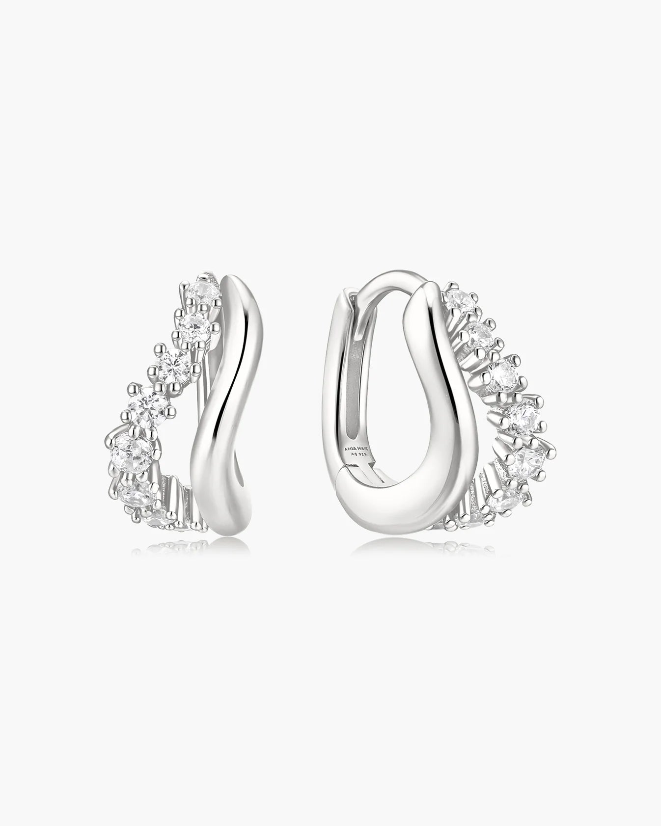 Silver Duet Wave Huggie Hoop Earrings