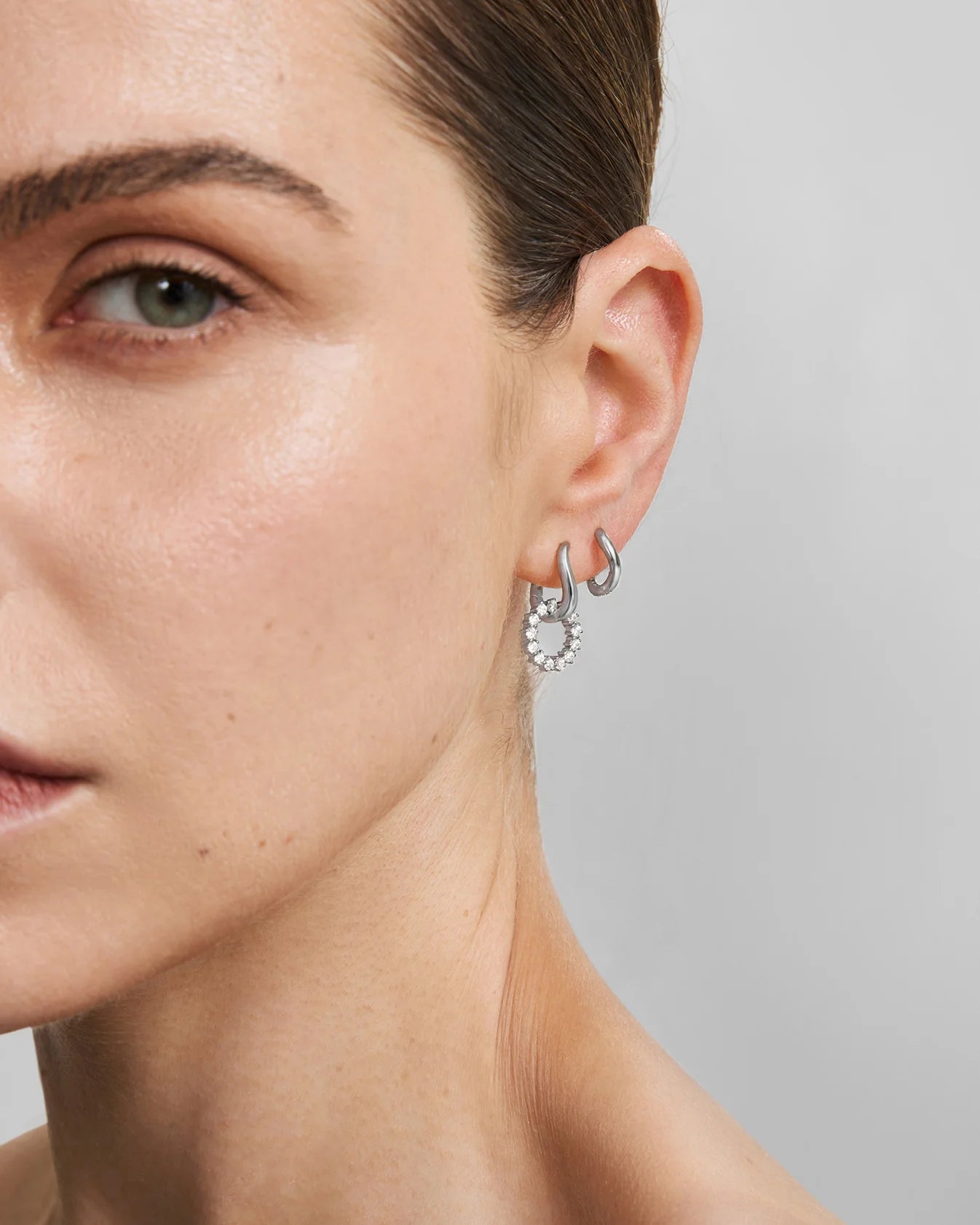Silver Pavé Interlocked Huggie Hoop Earrings