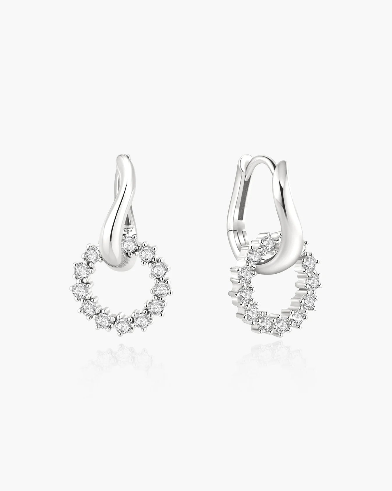 Silver Pavé Interlocked Huggie Hoop Earrings
