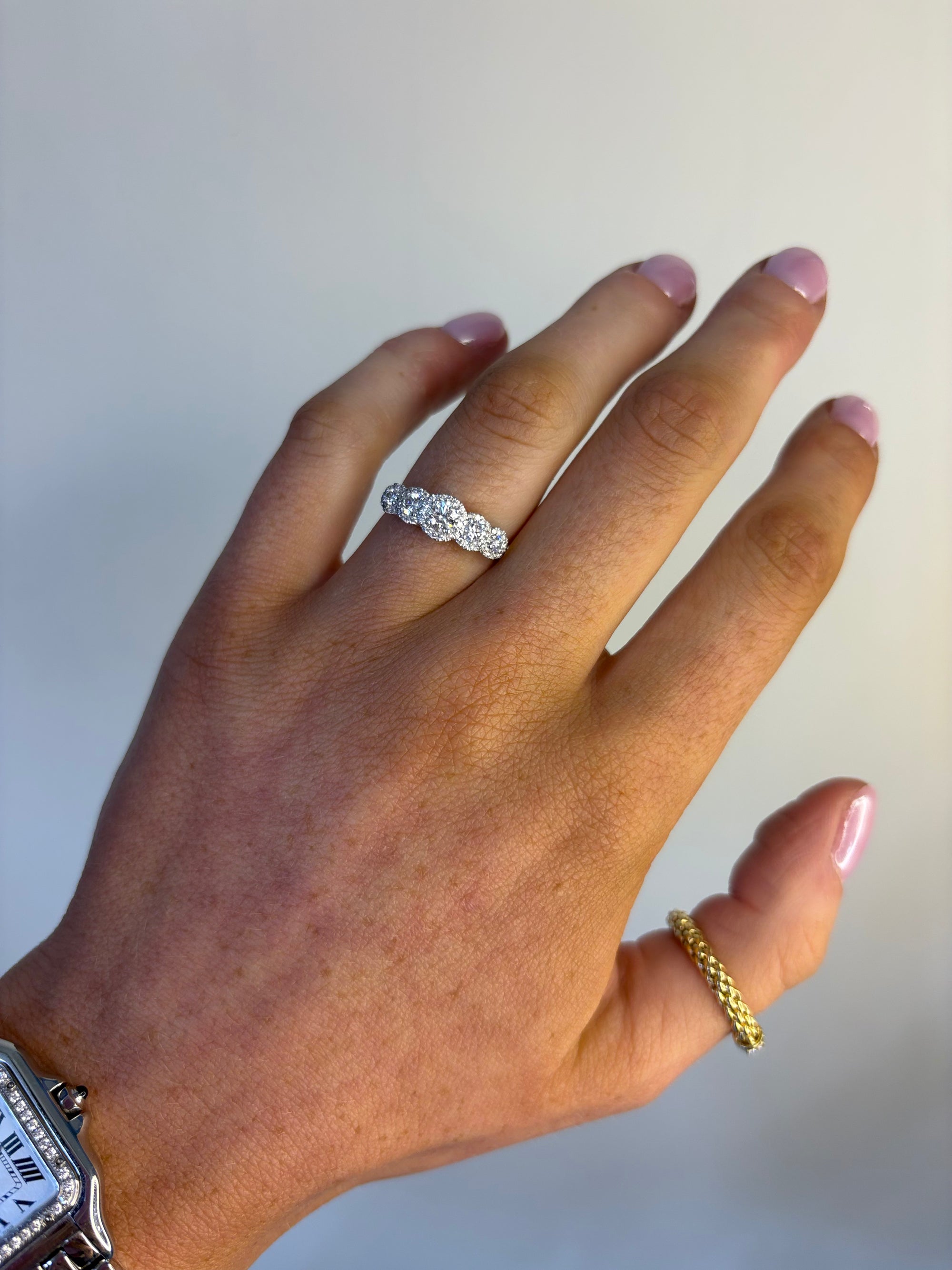 Kaci - 18ct White Gold Five Stone Round Brilliant Halo Earth Grown Diamond Ring