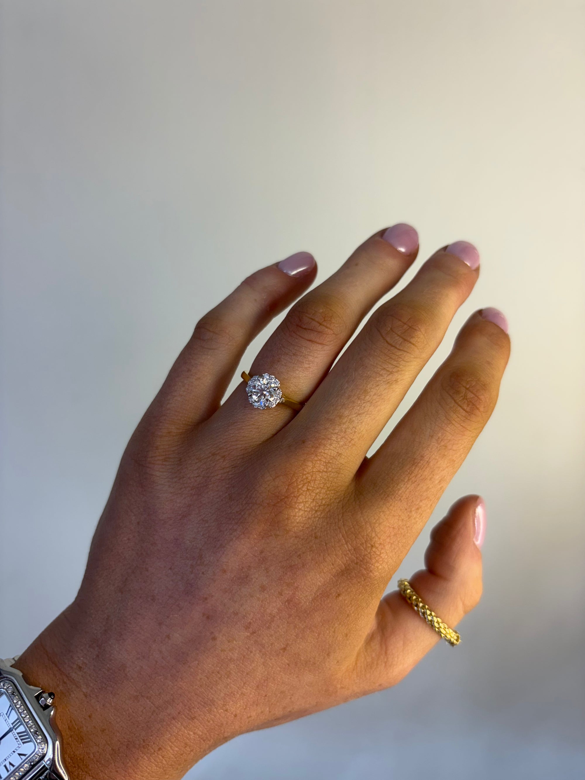 Rose - 18ct Yellow Gold Round Brilliant with a Halo Earth Grown Diamond Ring