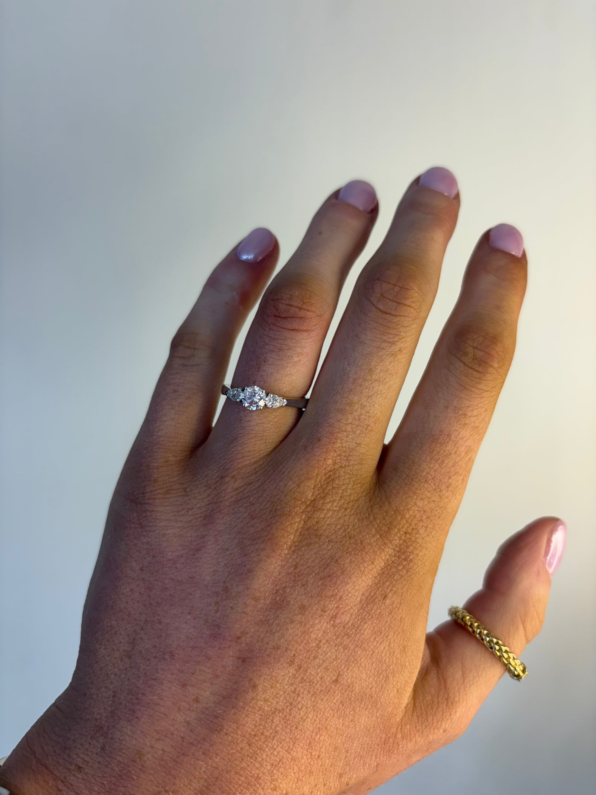 Lily - Platinum Round Brilliant with Pear Side Stone Earth Grown Diamond Ring