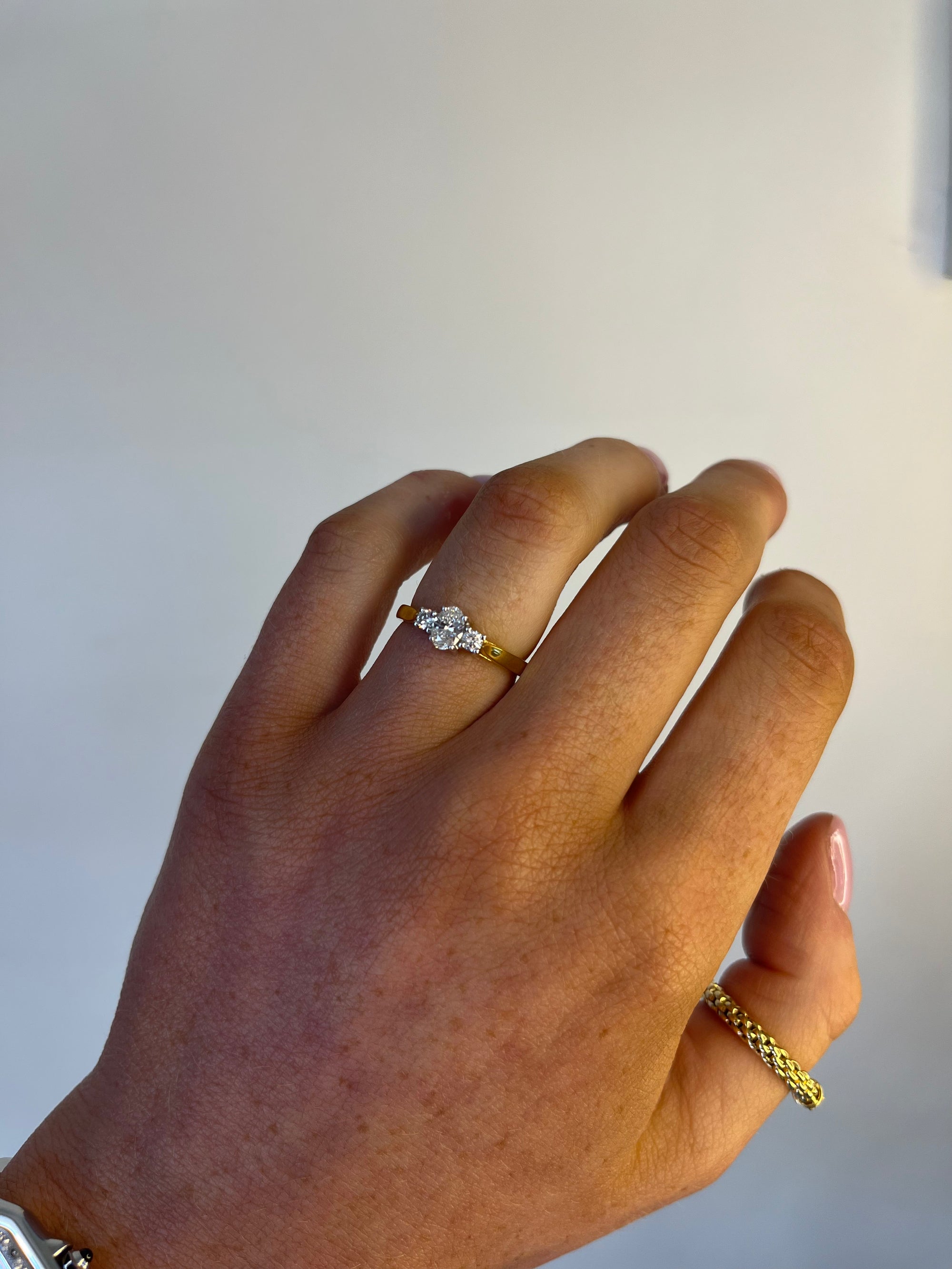 Sydney - 18ct Yellow Gold Three Stone Oval and Round Brilliant Earth Grown Diamond Ring