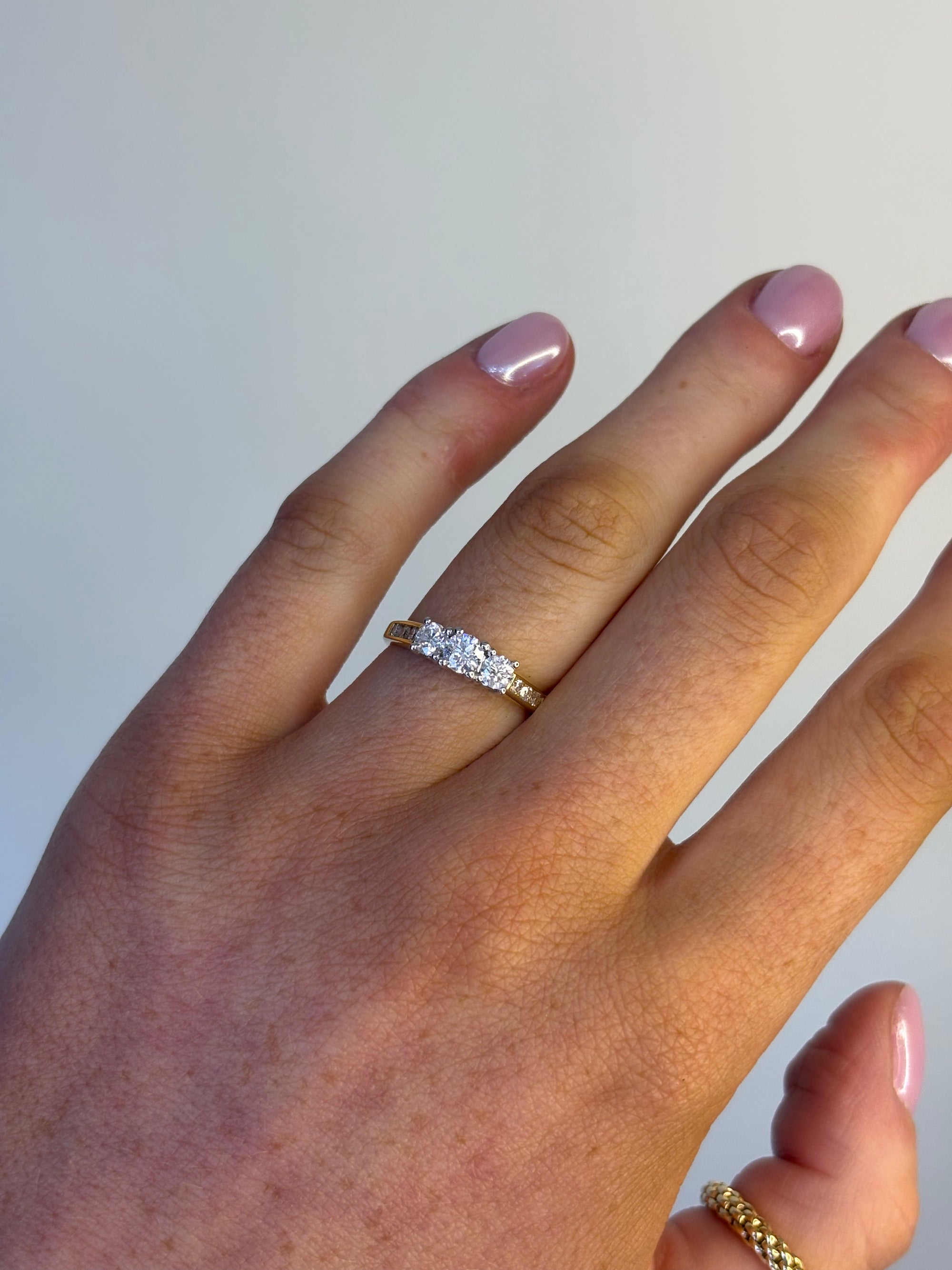Laura - 18ct Yellow Gold Three Stone Earth Grown Ring with Diamond Shoulders