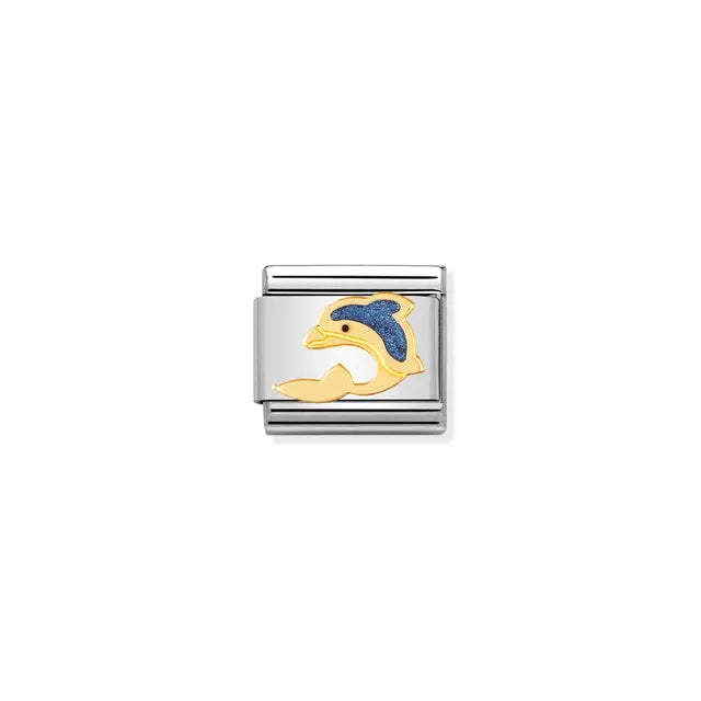 COMPOSABLE LINK, GOLD AND BLUE DOLPHIN