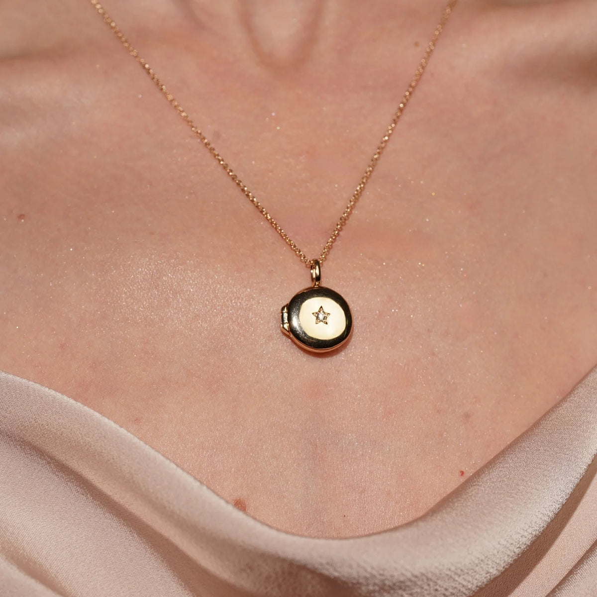 Little Moment Round Locket Necklace with CZ Star