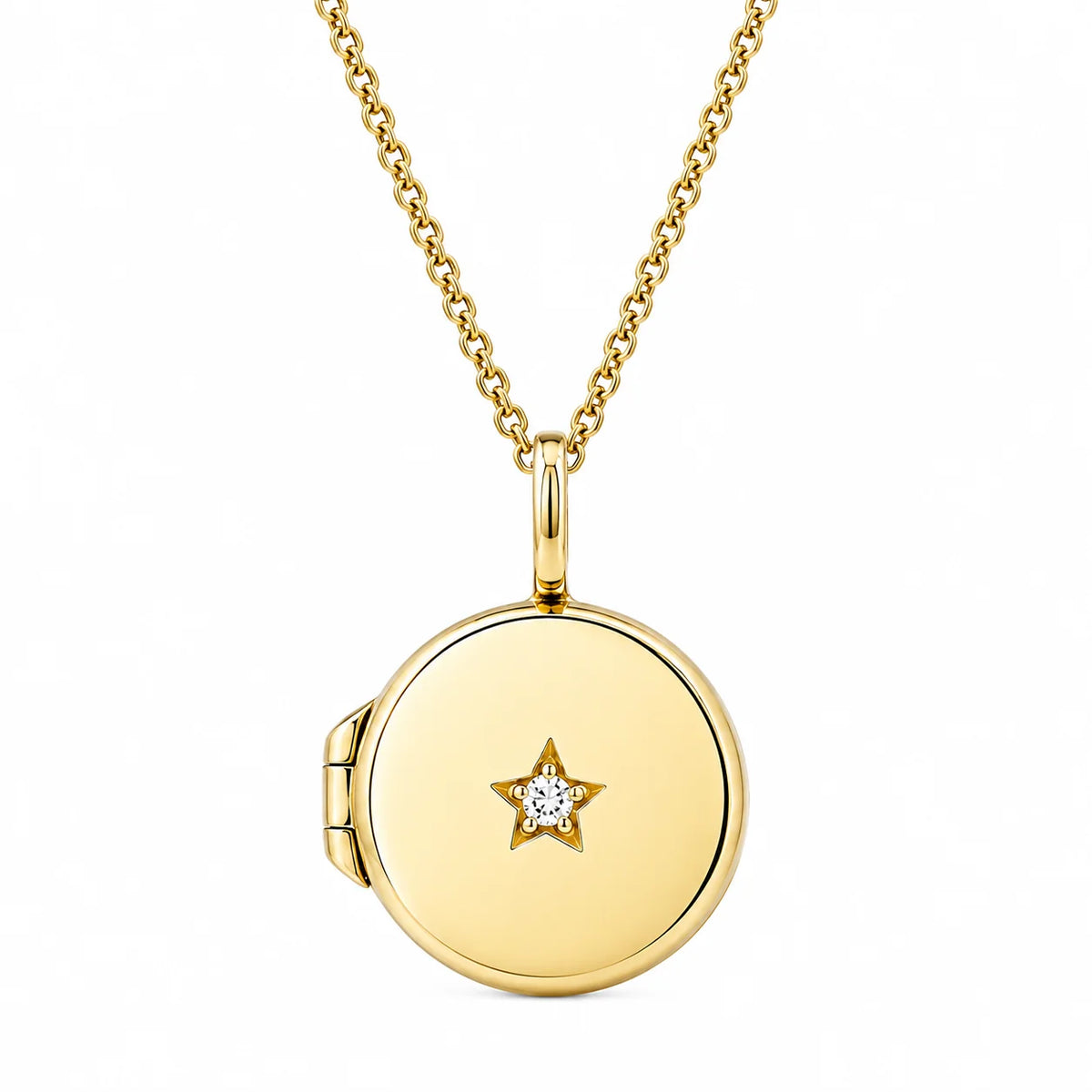 Little Moment Round Locket Necklace with CZ Star