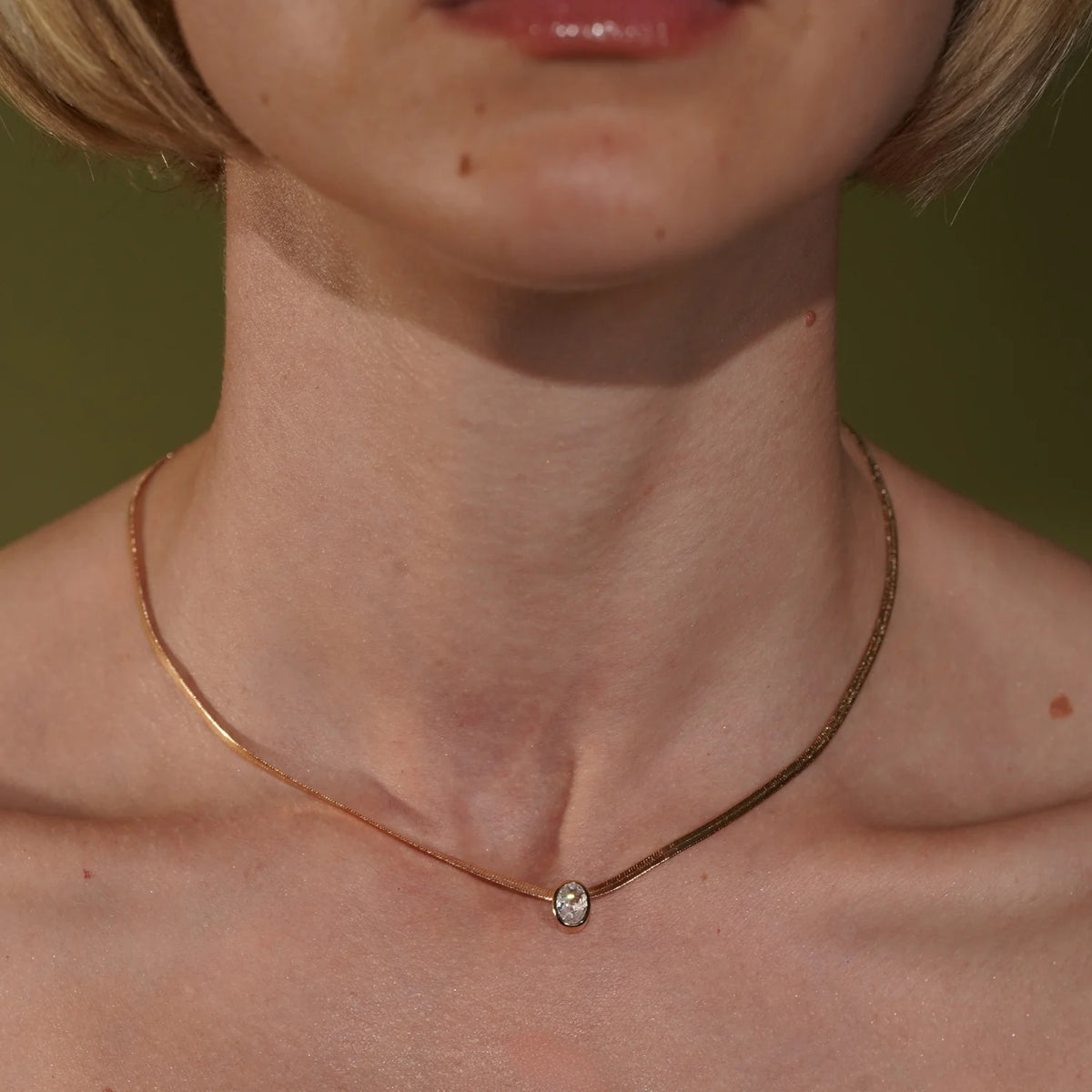 Tranquility Snake Chain Necklace Bezel Set CZ