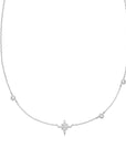 Silver Eight-Pointed Star Cubic Zirconia Station Necklace