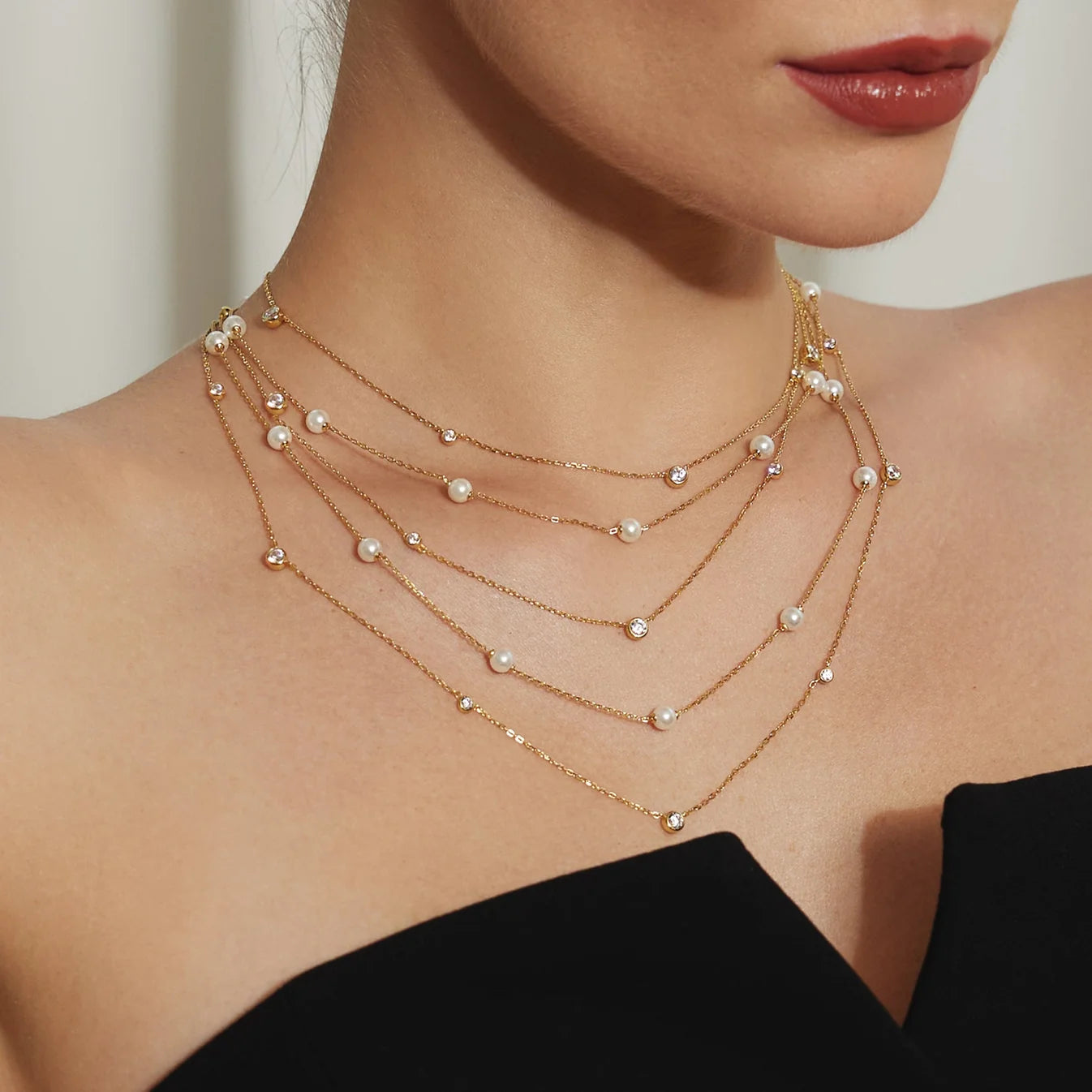 Gold Bezel Cubic Zirconia Station Necklace