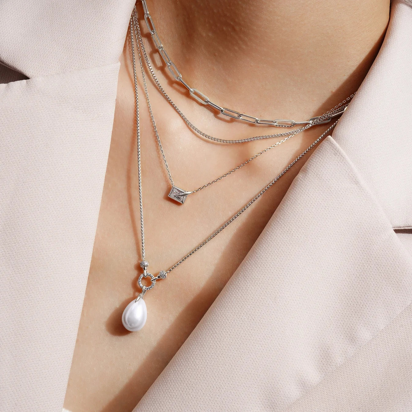 Silver Paper Clip Chain Necklace