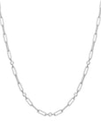 Silver Bezel Station Paper Clip Chain Necklace