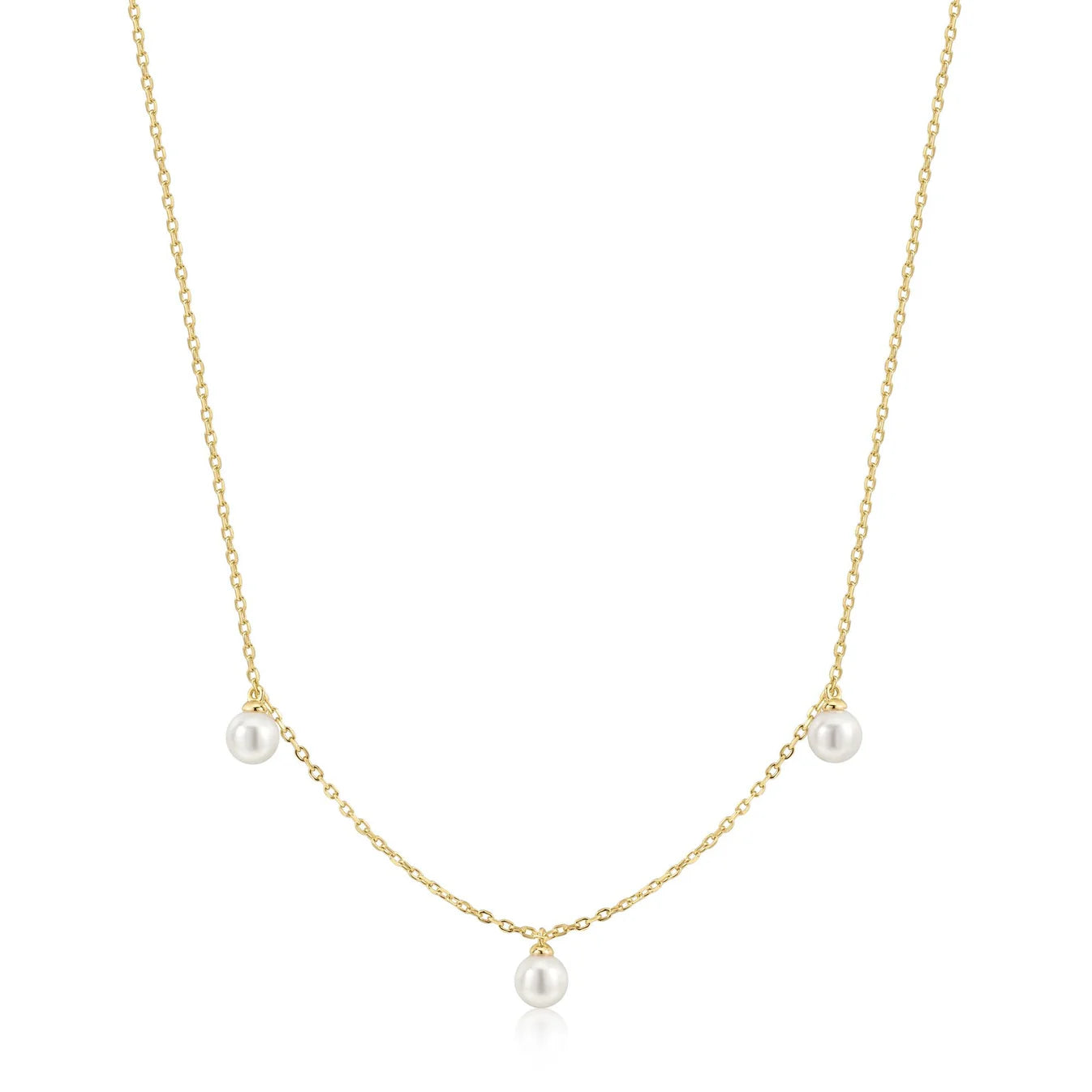 Gold Triple Shell Pearl Station Necklace