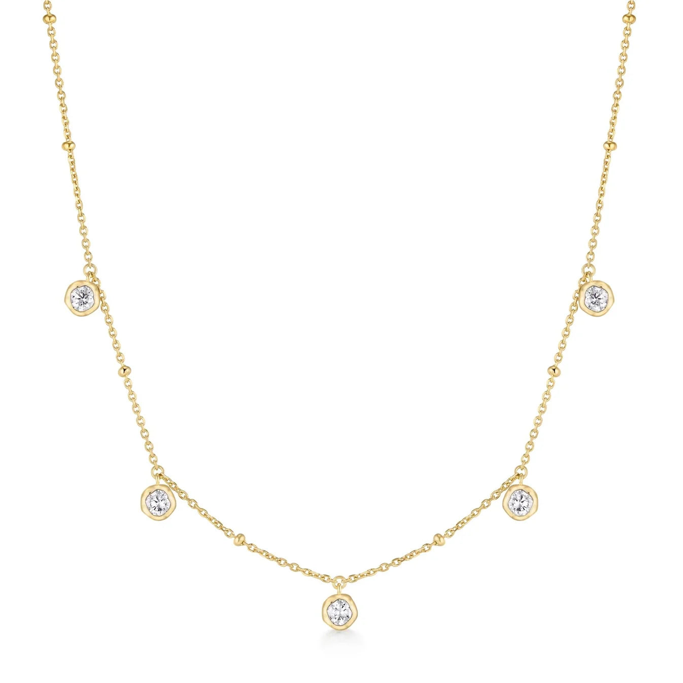 Gold Molten Bezel-Set Droplet Station Necklace