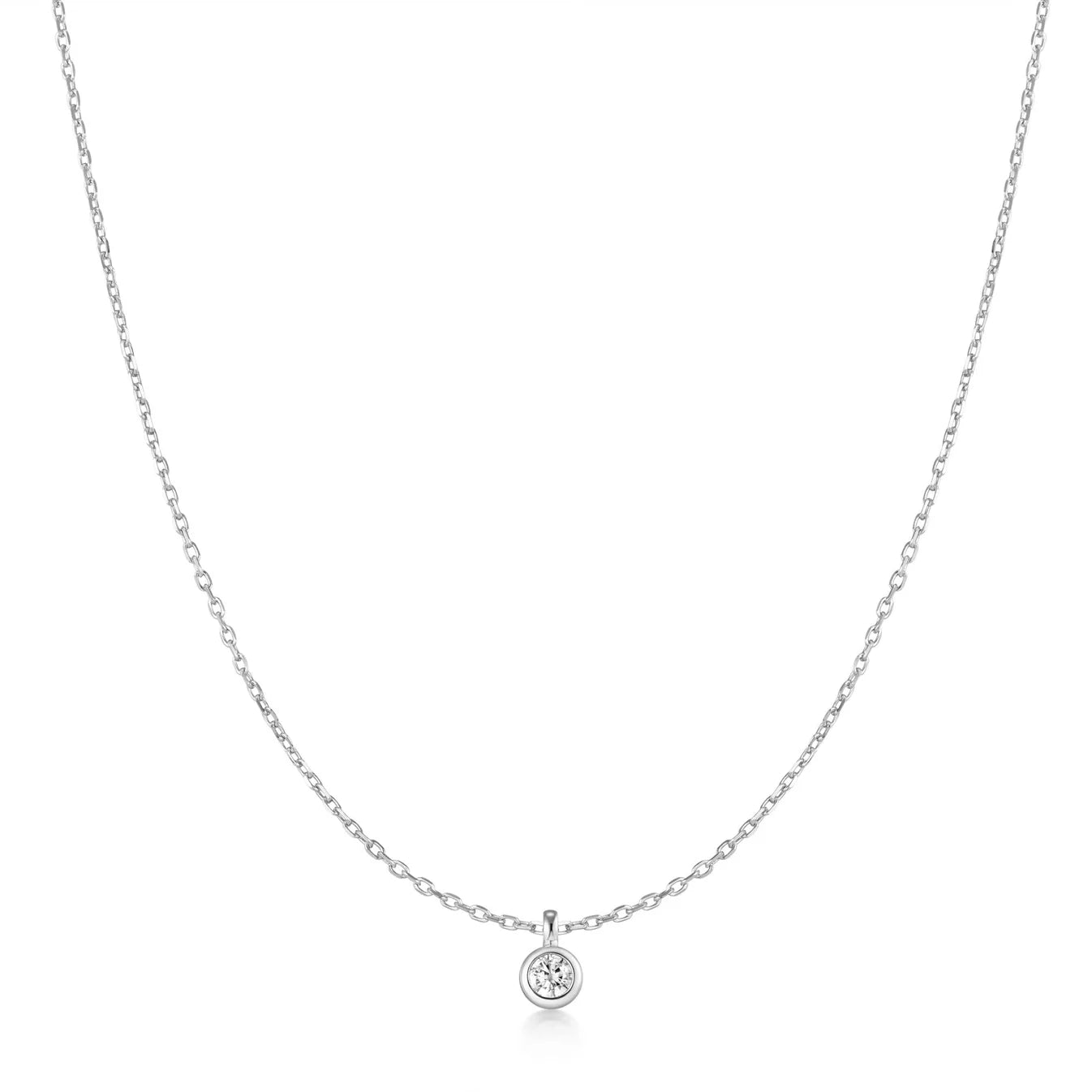 Silver Classic Bezel-Set Solitaire Necklace