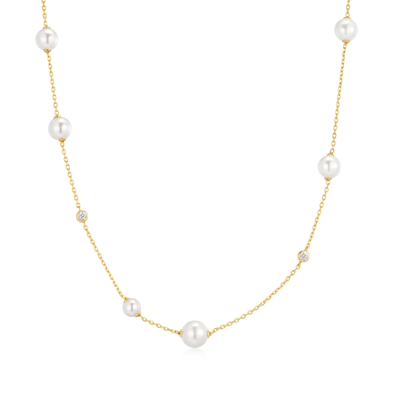 Gold Asymmetric Shell Pearl Station Necklace