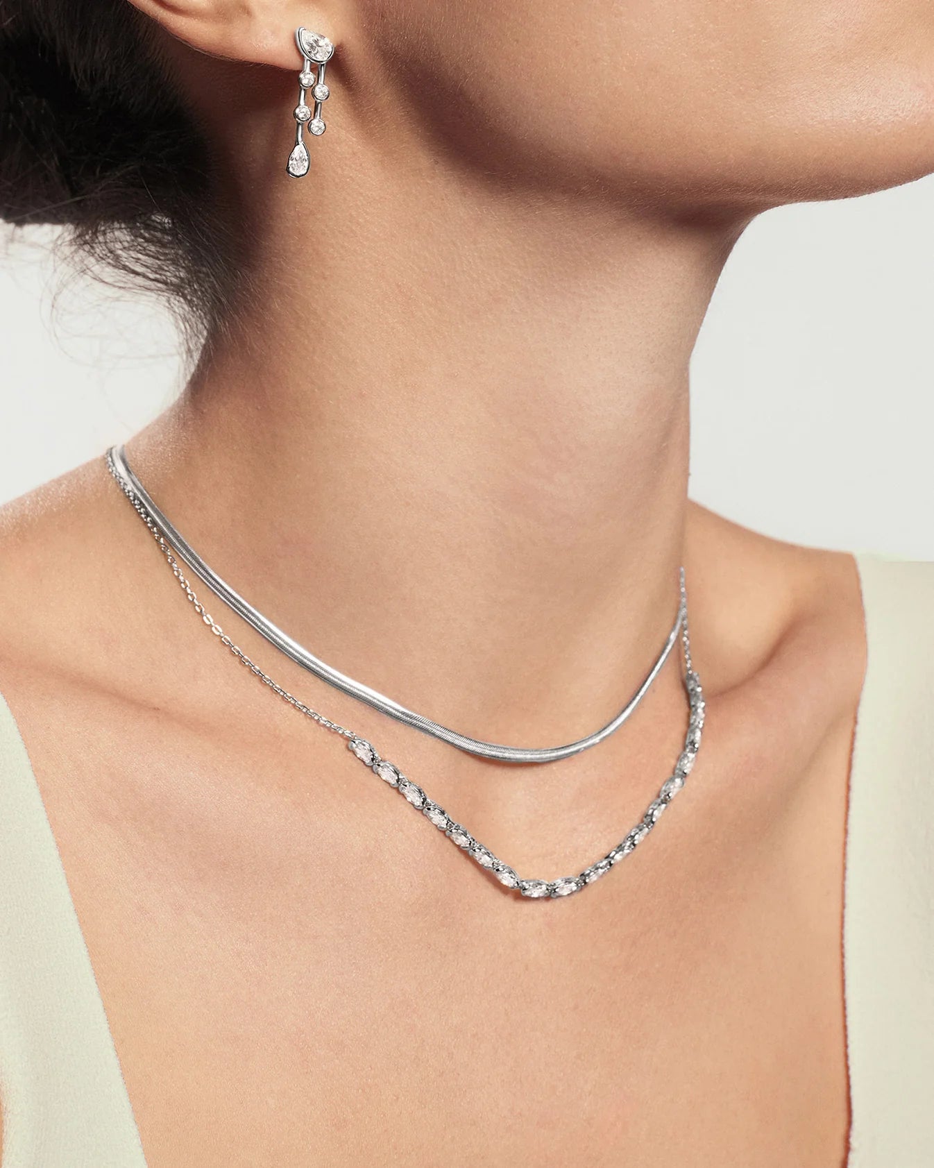 Silver Half-Bezel Oval Half-Tennis Necklace