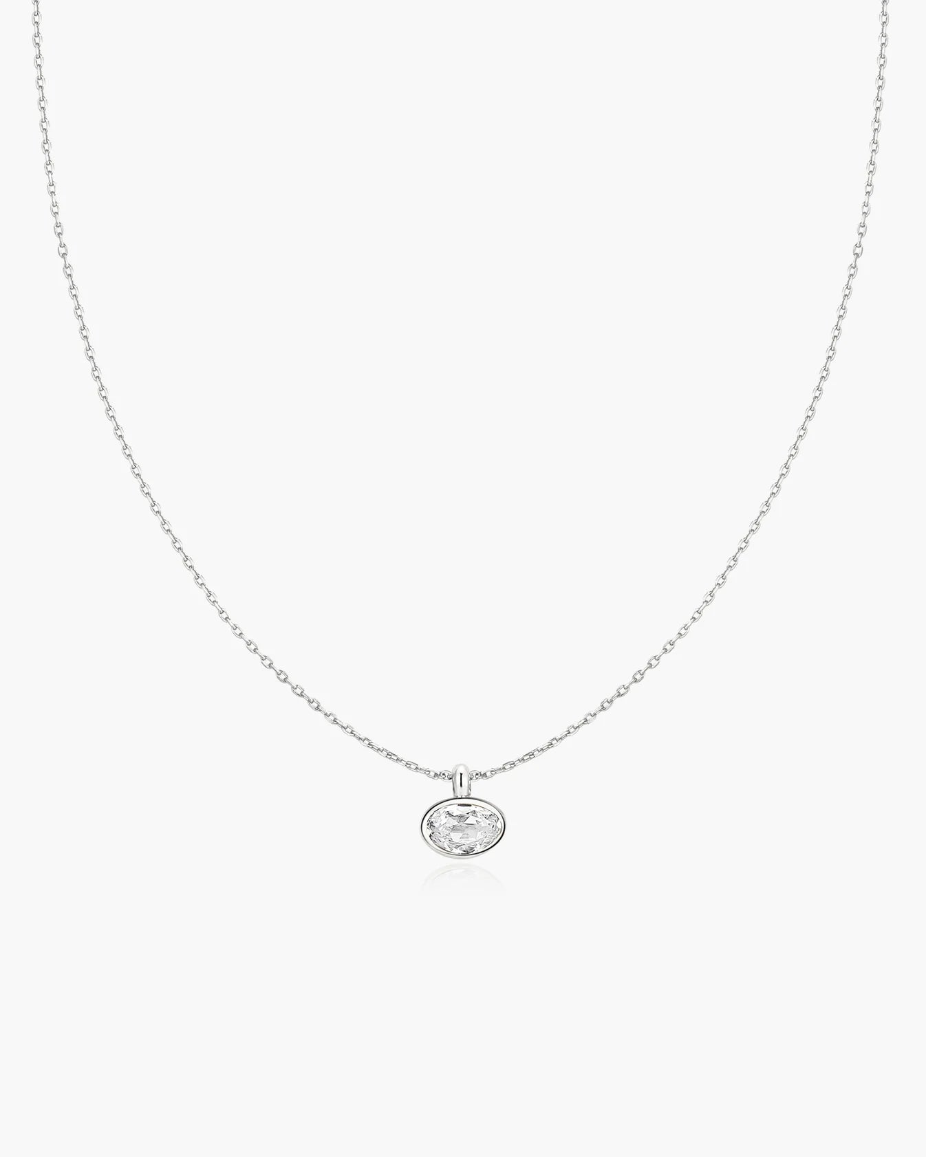 Silver Bezel Organic Pebble Necklace