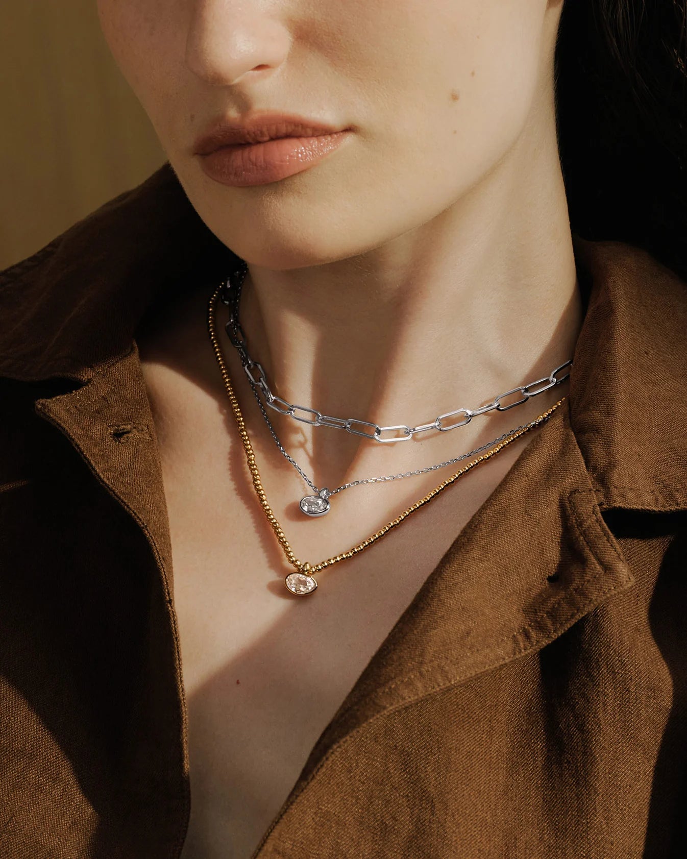 Silver Bezel Organic Pebble Necklace
