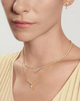 Gold Half-Bezel Angled & Dangle Teardrop Necklace