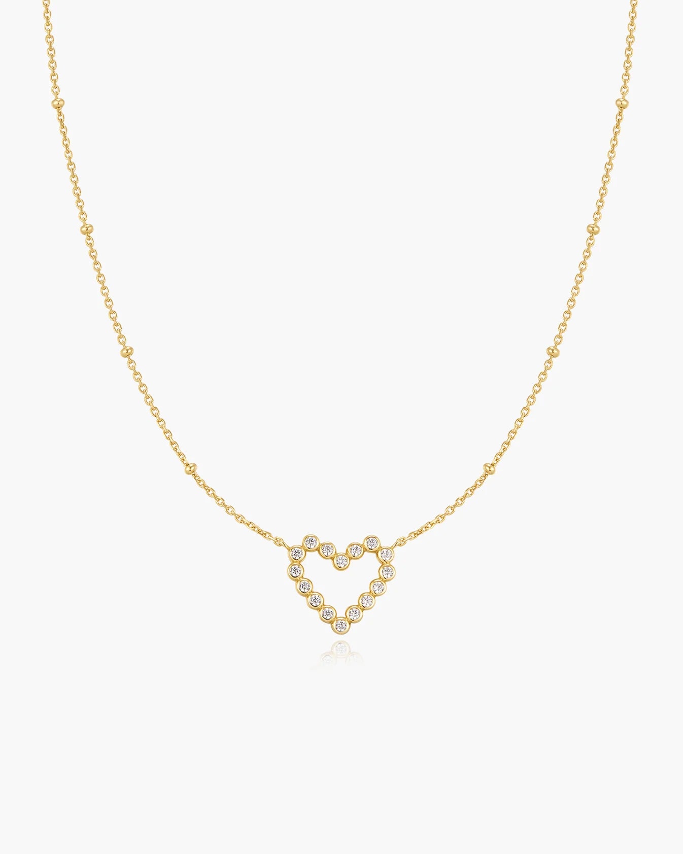 Gold Bezel-Set Round Open Heart Necklace
