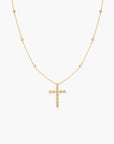 Gold Bezel-Set Station Necklace with Cross Pendant