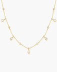 Gold Bezel Round & Teardrop Drop Station Necklace
