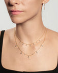 Gold Bezel Round & Teardrop Drop Station Necklace